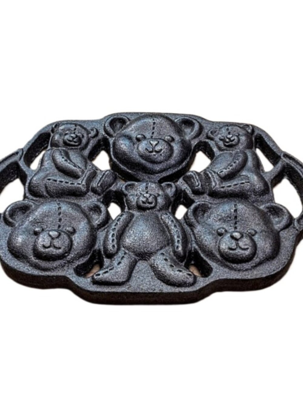 Vintage Cast Iron Teddy Bear Cornbread Cookie Muffin Mold 9”x7” Unused EUC